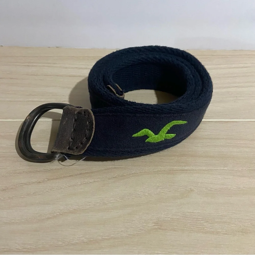 90s Y2K Hollister Canvas Fabric Black Belt Green Bird Logo D Buckle Small/Medium